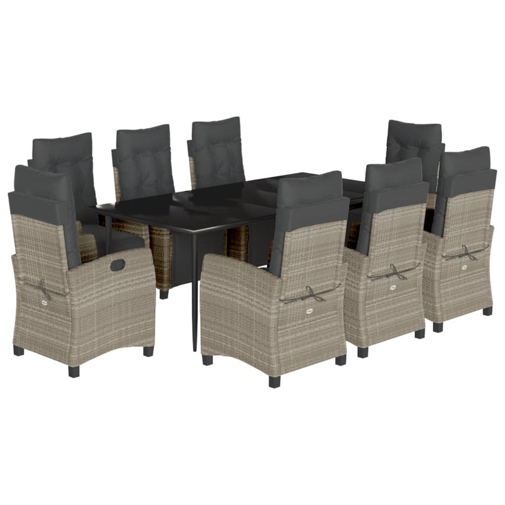 Ensemble à manger de jardin et coussins 9 pcs gris clair rotin