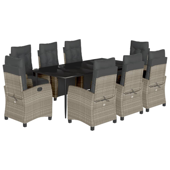 Ensemble à manger de jardin et coussins 9 pcs gris clair rotin