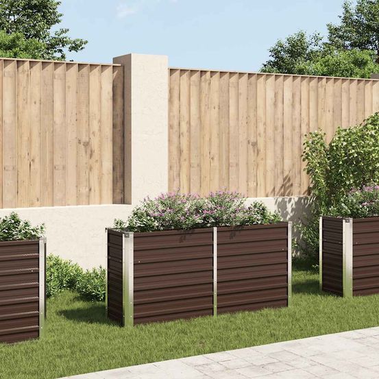 Jardinière haute sur pieds en acier galvanisé pour balcon marron 160x40x77 cm