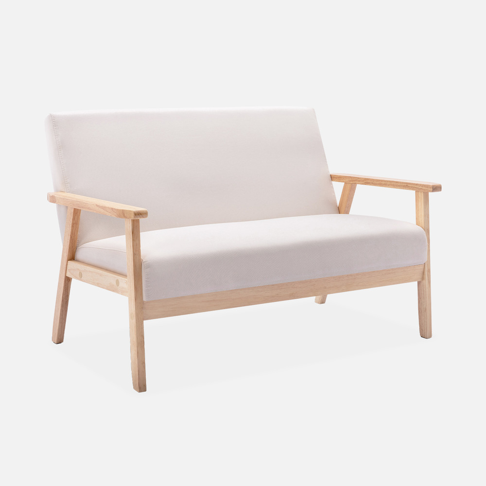 Banquette canapé 2 places en bois et tissu, isak, l 114 x p 69,5 x h 73cm