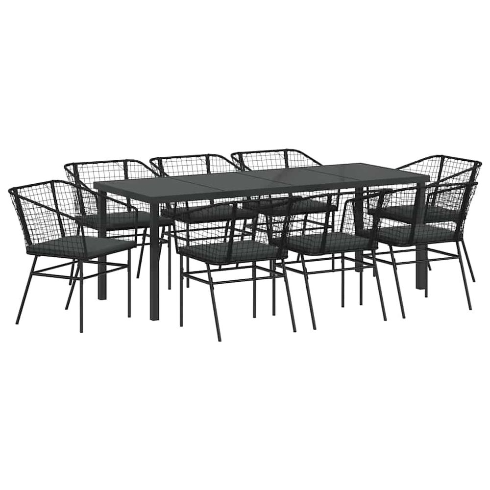 Ensemble de salle à manger pour jardin 9 pc noir polyrotin