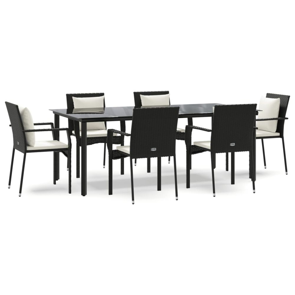 Ensemble à manger de jardin coussins 7pcs noir résine tressée