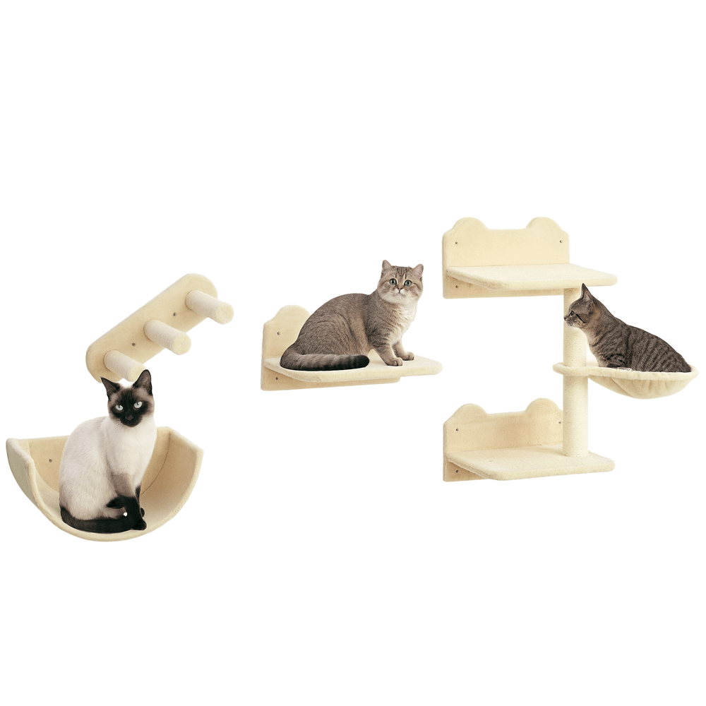 Parcours mural pour chat 4 pièces avec hamac griffoirs et plateformes beige
