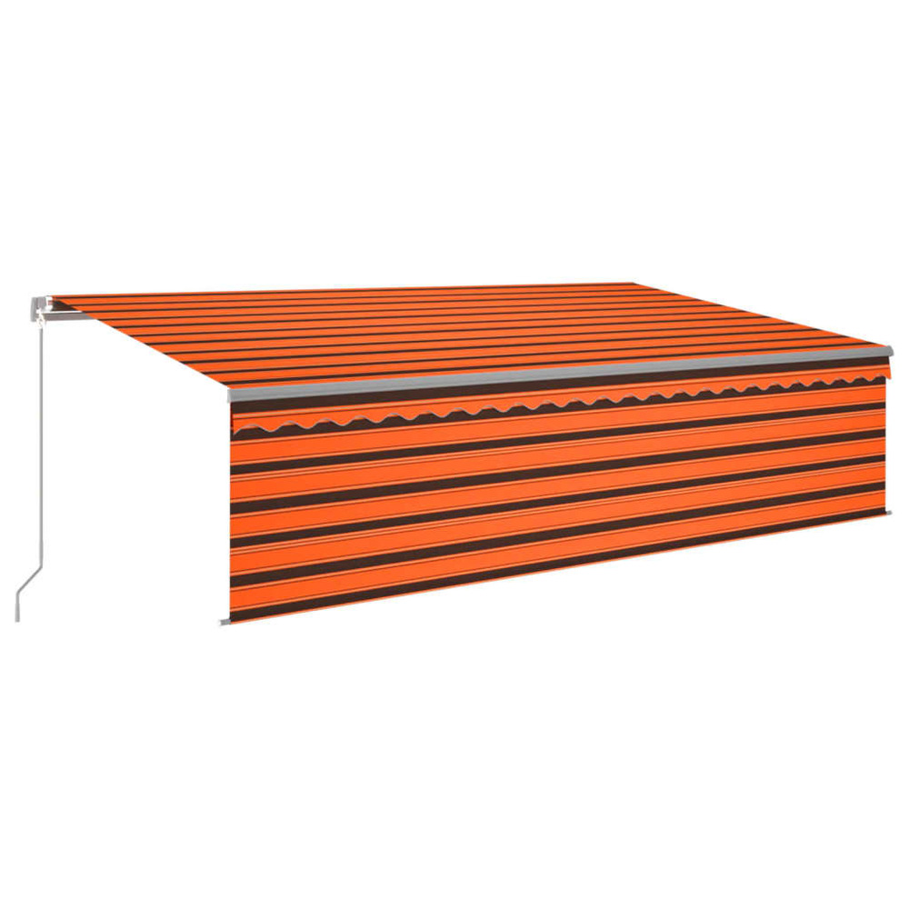 Auvent manuel rétractable avec store et led 5x3 m orange marron