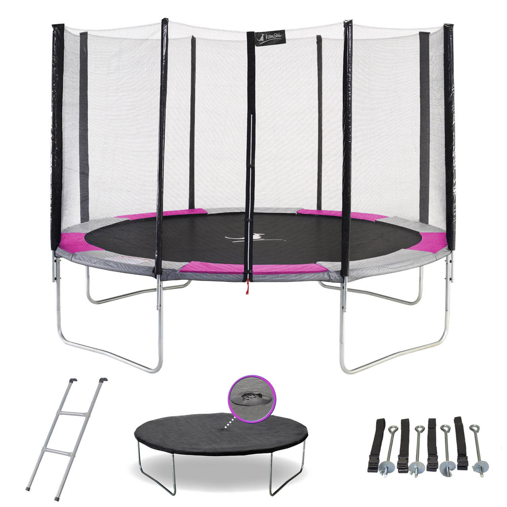 Trampoline rond ø360cm avec filet, échelle, bâche et kit ancrage - ralli 360