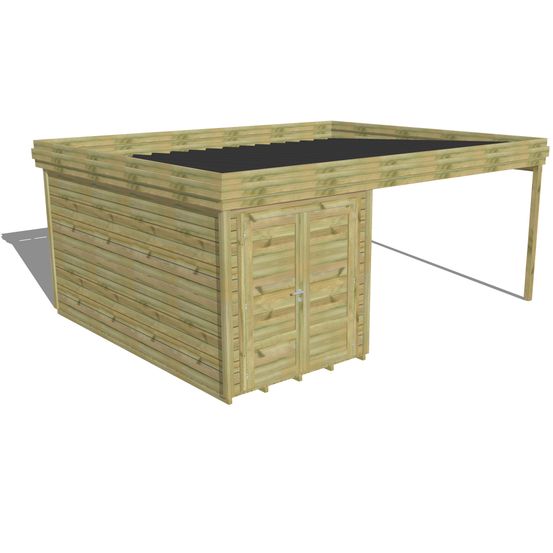 Abri de jardin bois pin traité autoclave 27mm - 5,64x4,34m / 24m2 - bac acier - plancher bois