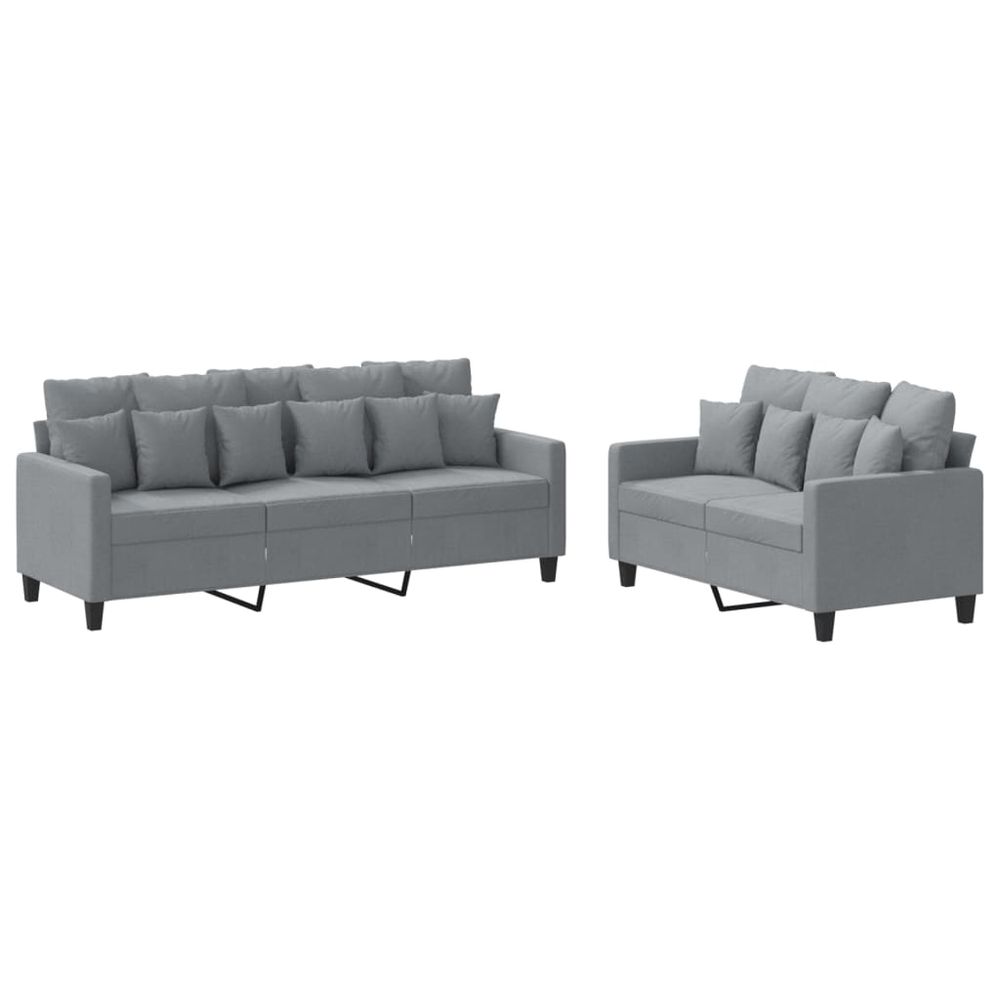 Ensemble de canapés 2 pcs avec coussins gris clair tissu
