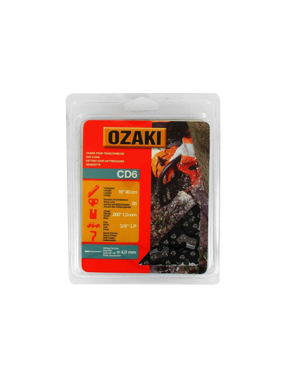 Chaîne de tronçonneuse ozaki sous coque semi carrée: 3/8''lp 050 (1,3mm) 55 entraîneurs ( e55 )