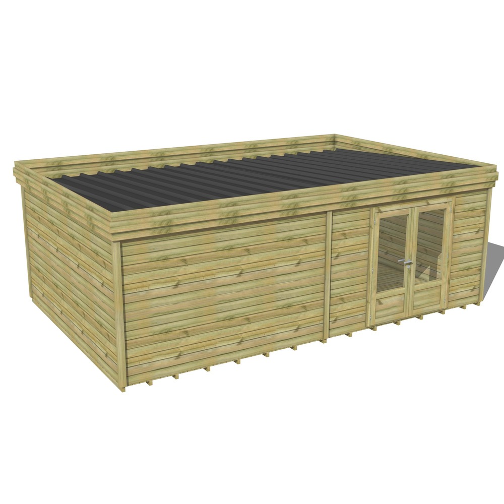 Abri de jardin bois pin traité autoclave 27mm - 7,29x4,34m / 32m2 - bac acier - plancher bois