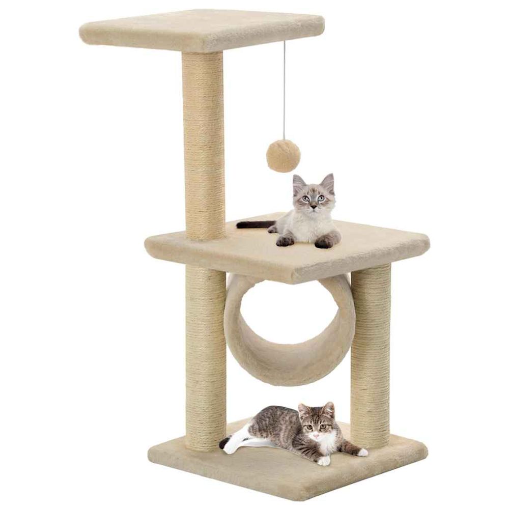 Arbre à chat 65 cm en sisal avec plateformes et jouet pour chat beige