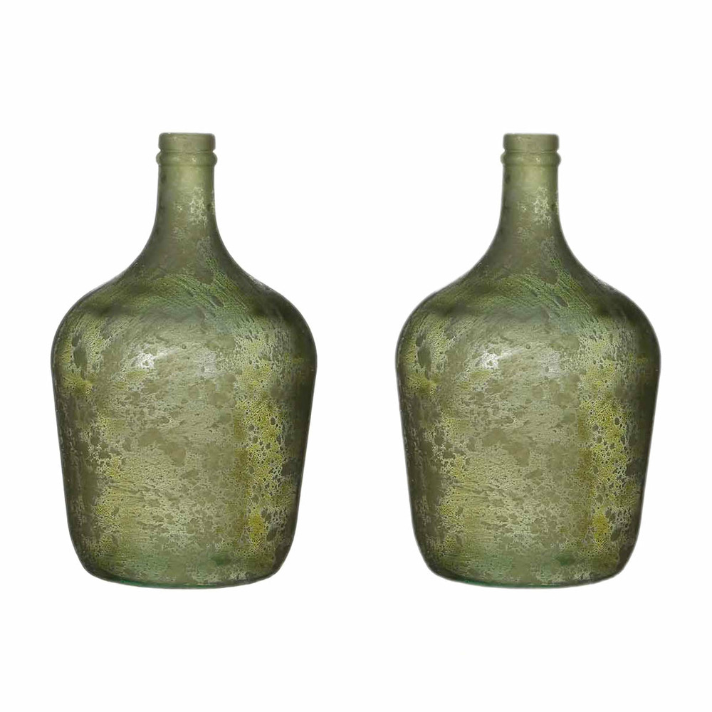Mica decorations vase diego - 18x18x30 cm - verre - vert - set de 2