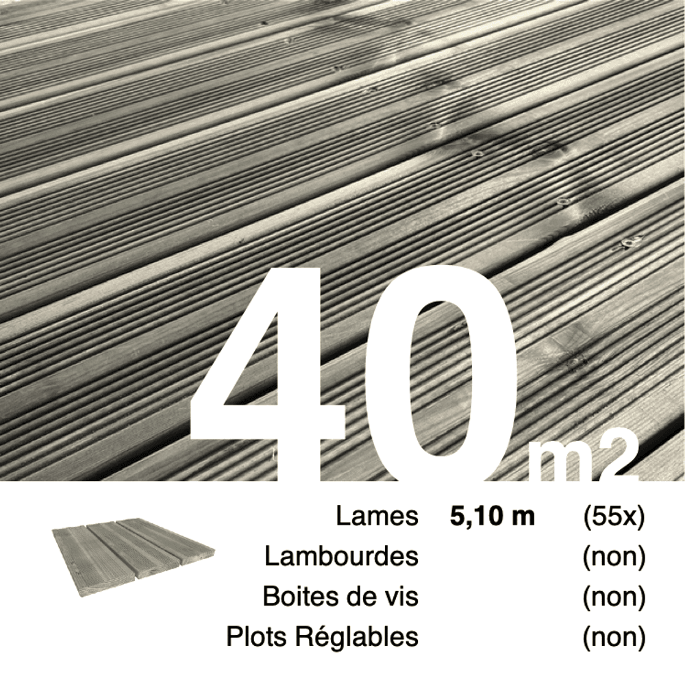 Lames de terrasse pin autoclave gris 27 x 145 mm • longueur 5,1 m • classe 3b • lot pour 40 m²