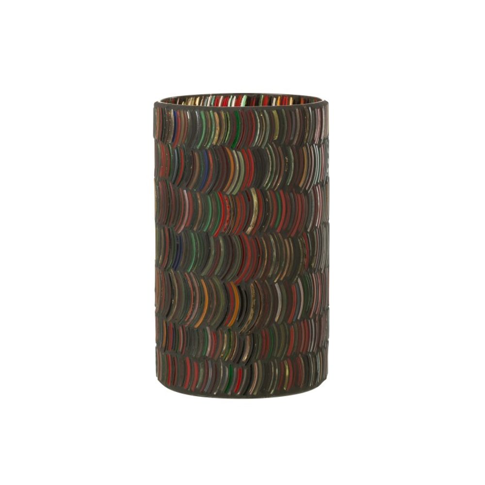 Photophore courbe en verre multicolore 12.5x12.5x23 cm