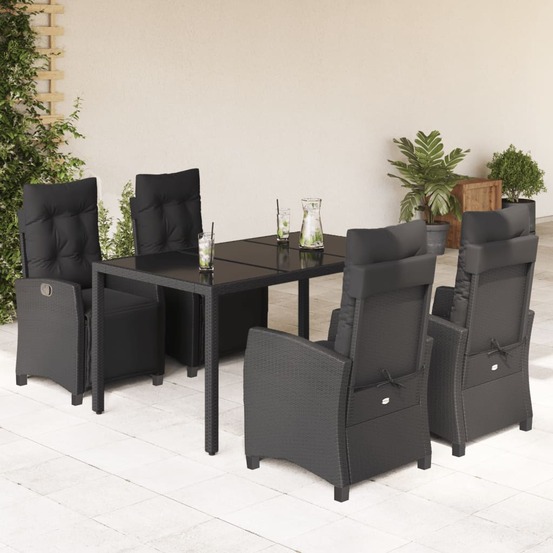 Ensemble à manger de jardin coussins 5pcs noir résine tressée