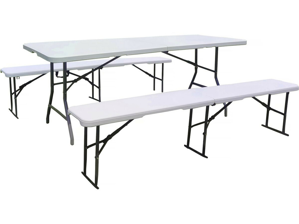 Ensemble table de jardin pliante + 2 bancs pliants 