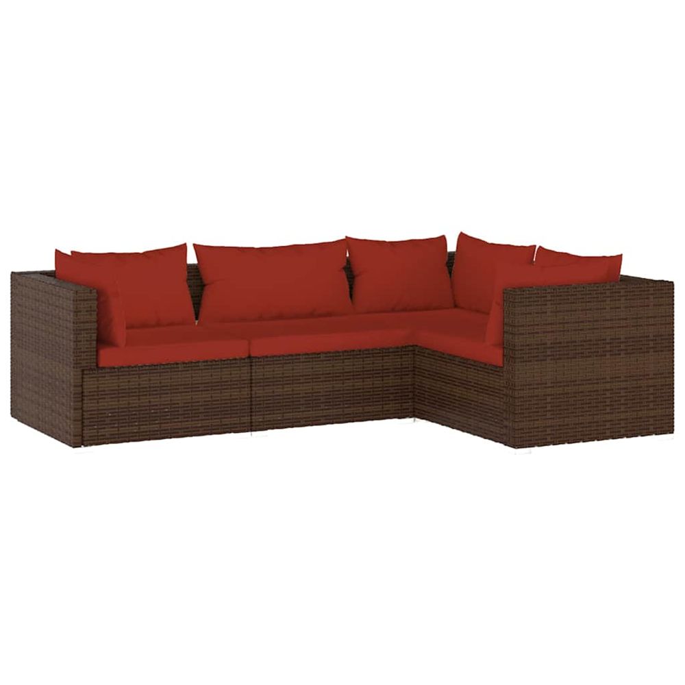 Salon de jardin 4 pcs avec coussins résine tressée marron