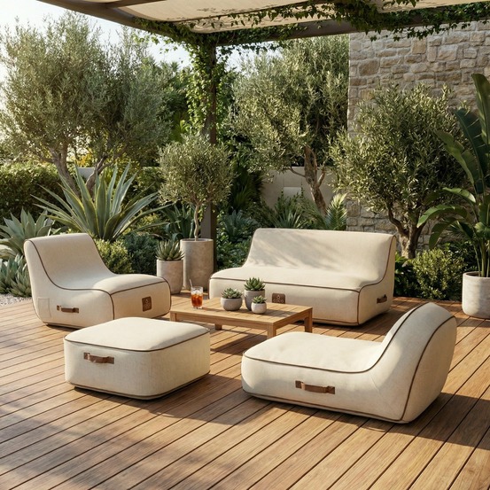 Salon de jardin gonflable collection aloha - blanc cassé