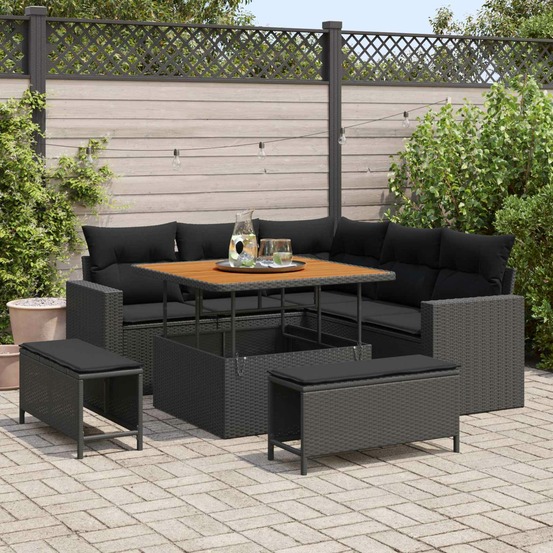 Ensemble de canapé de jardin 8 pcs noir polyrotin