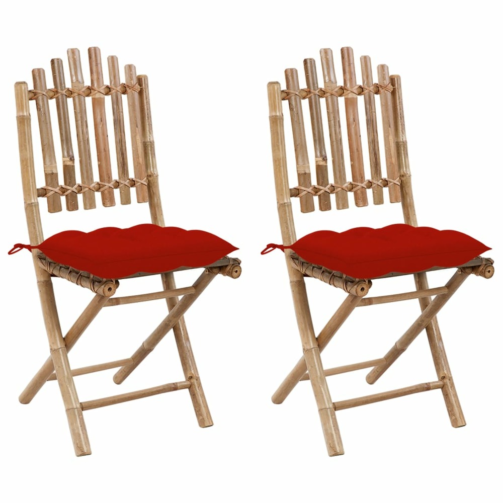 Chaises pliables de jardin lot de 2 avec coussins bambou