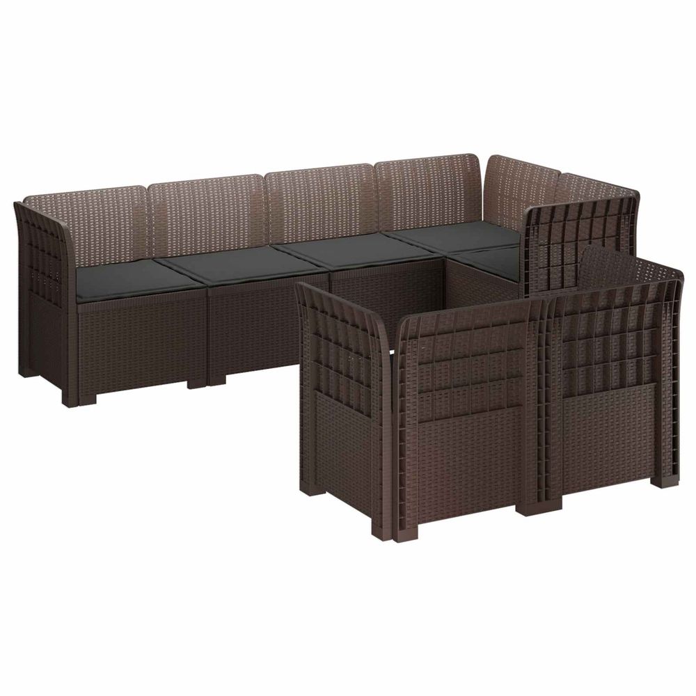 Canapé de jardin 7 places avec coussins look rattan pp marron