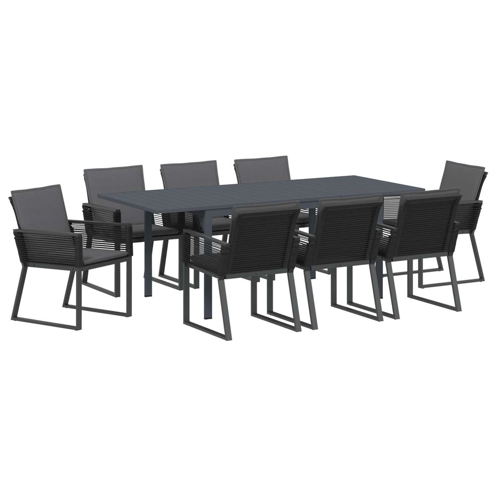 Ensemble de salle à manger pour jardin 9 pc noir polyrotin