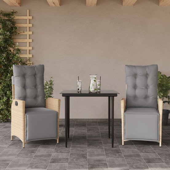 Ensemble à manger de jardin et coussins 3 pcs mélange beige