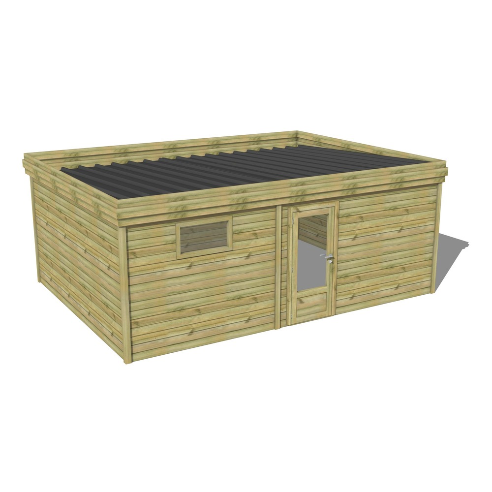 Abri de jardin bois pin traité autoclave 27mm - 6,49x4,34m / 28m2 - bac acier - abri français