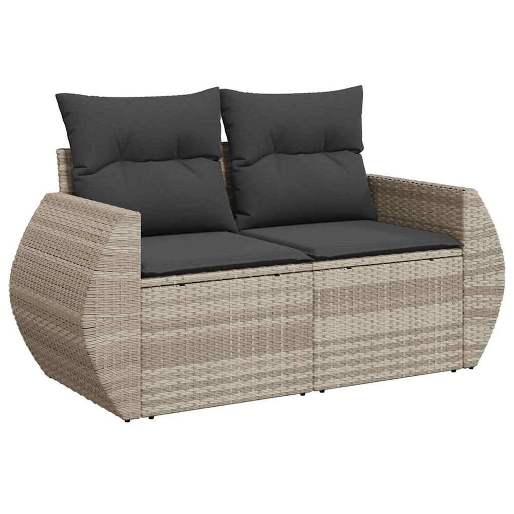 Canapé de jardin 2 places et coussins gris clair résine tressée