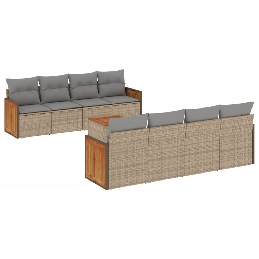 Salon de jardin avec coussins 9 pcs beige résine tressée
