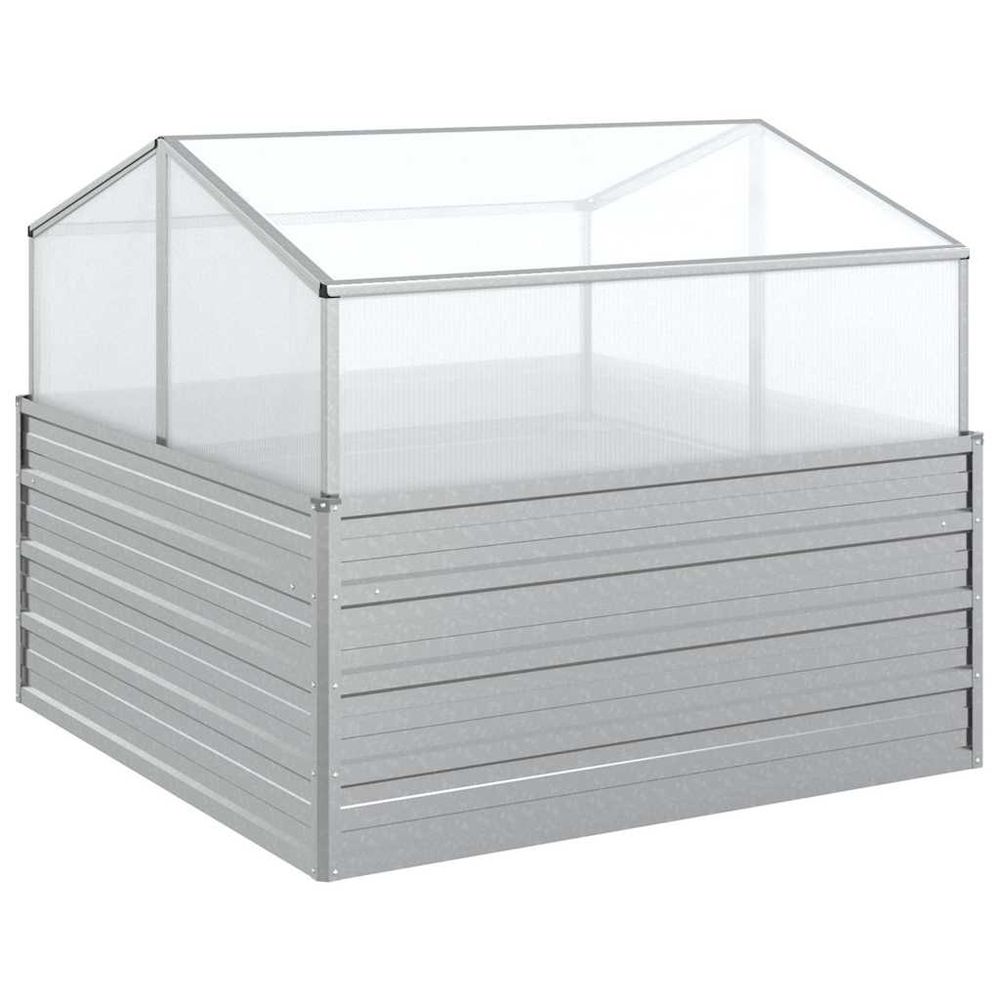 Lit surélevé de jardin avec serre 100x100x85 cm argenté