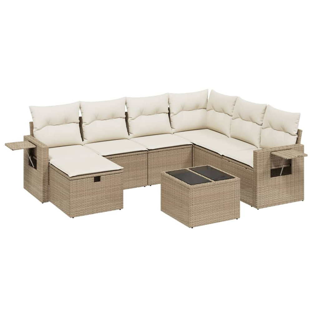 Salon de jardin avec coussins 8 pcs beige résine tressée