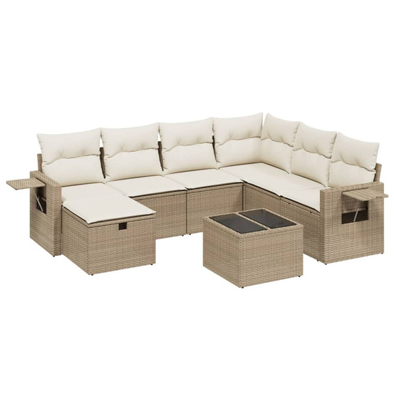Salon de jardin avec coussins 8 pcs beige résine tressée