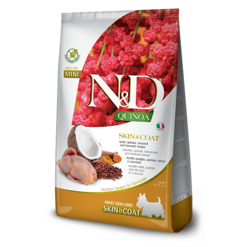 Croquettes n&d quinoa skin & coat caille & noix de coco chien mini 2,5kg