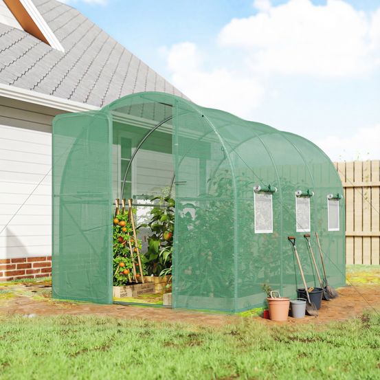 Serre tunnel de jardin pe acier galvanisé 2 x 3 x 2 m verte potager porte 6 fenêtres - comfortxl outdoor living