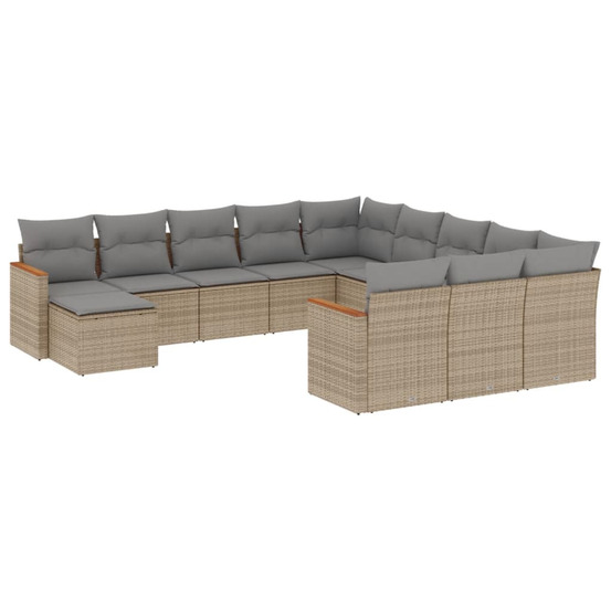 Salon de jardin avec coussins 12 pcs beige résine tressée