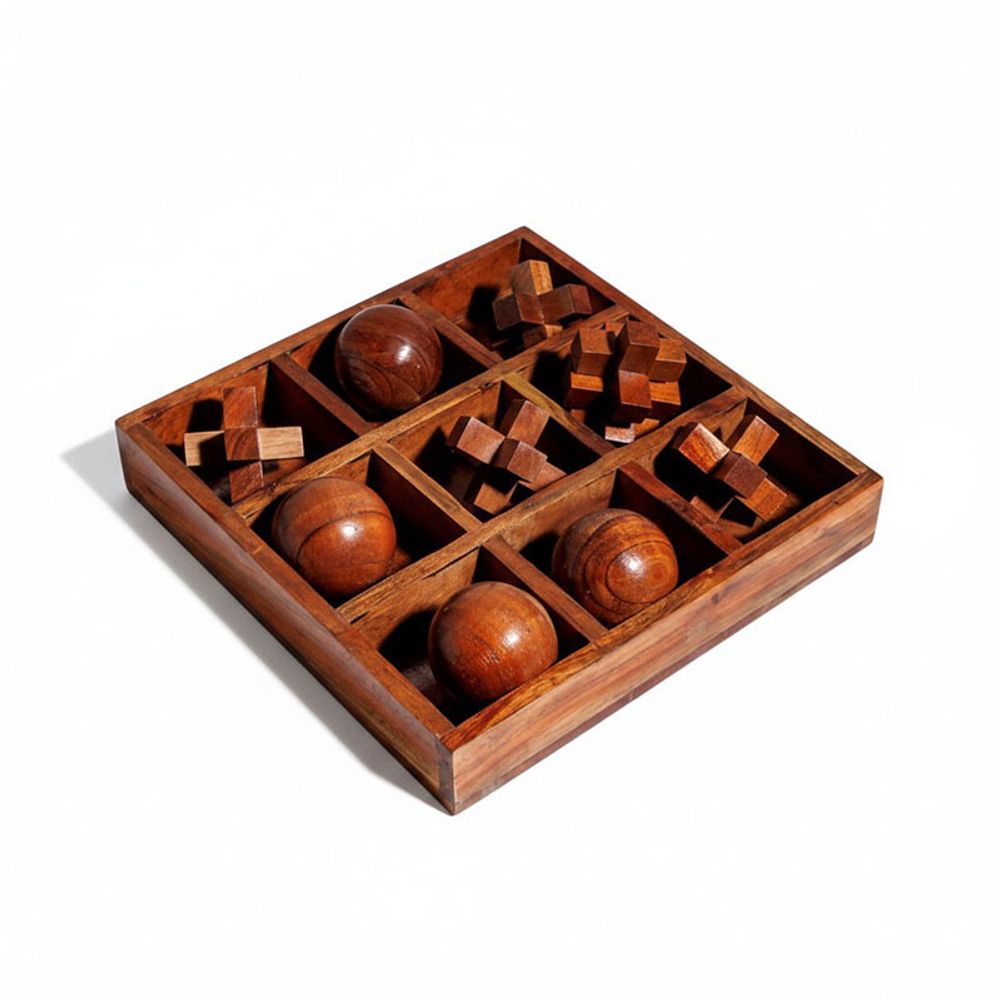 Jeu morpion oxo 3d en bois acacia 23x7x23cm