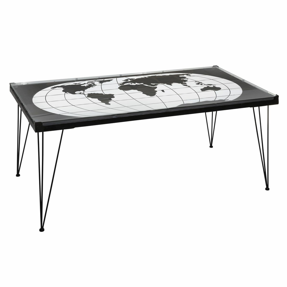 Table basse design métal mappemonde - l. 110 x h. 52 cm - noir