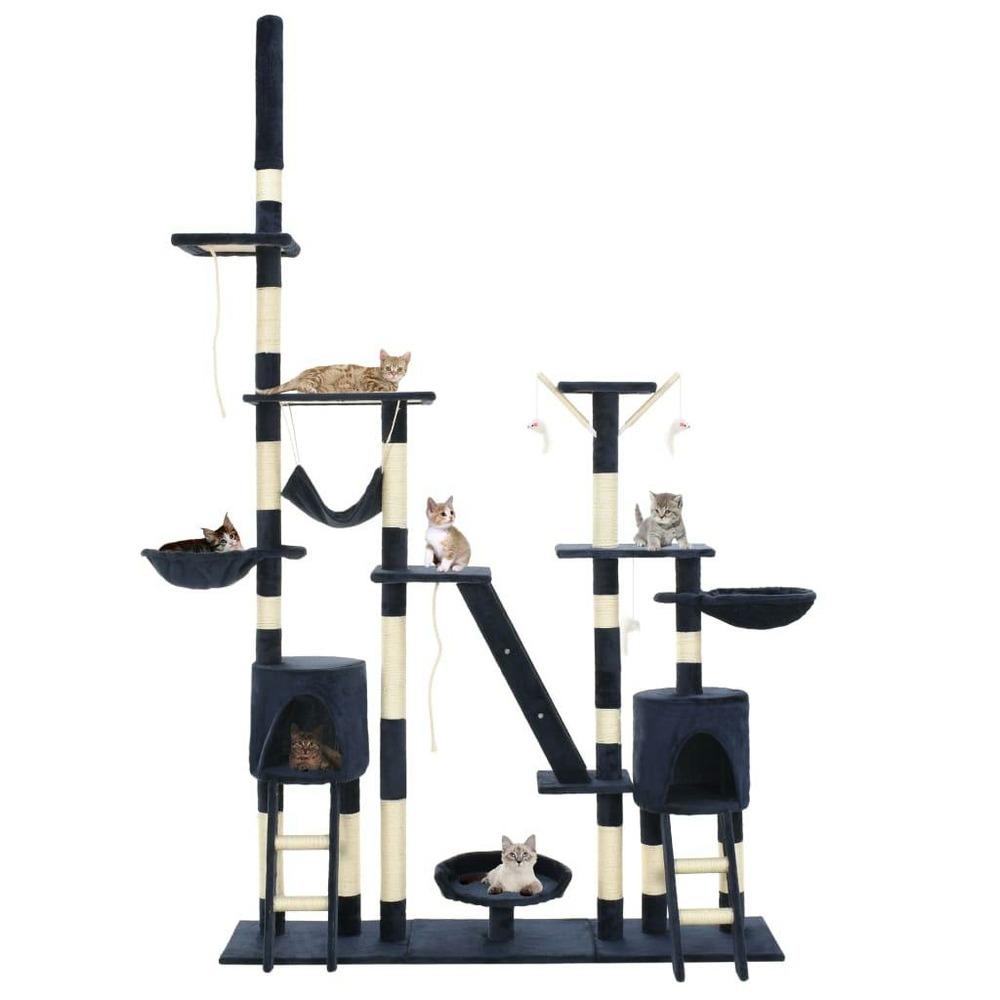 Arbre à chat griffoir grattoir niche jouet animaux peluché en sisal 230-250 cm bleu
