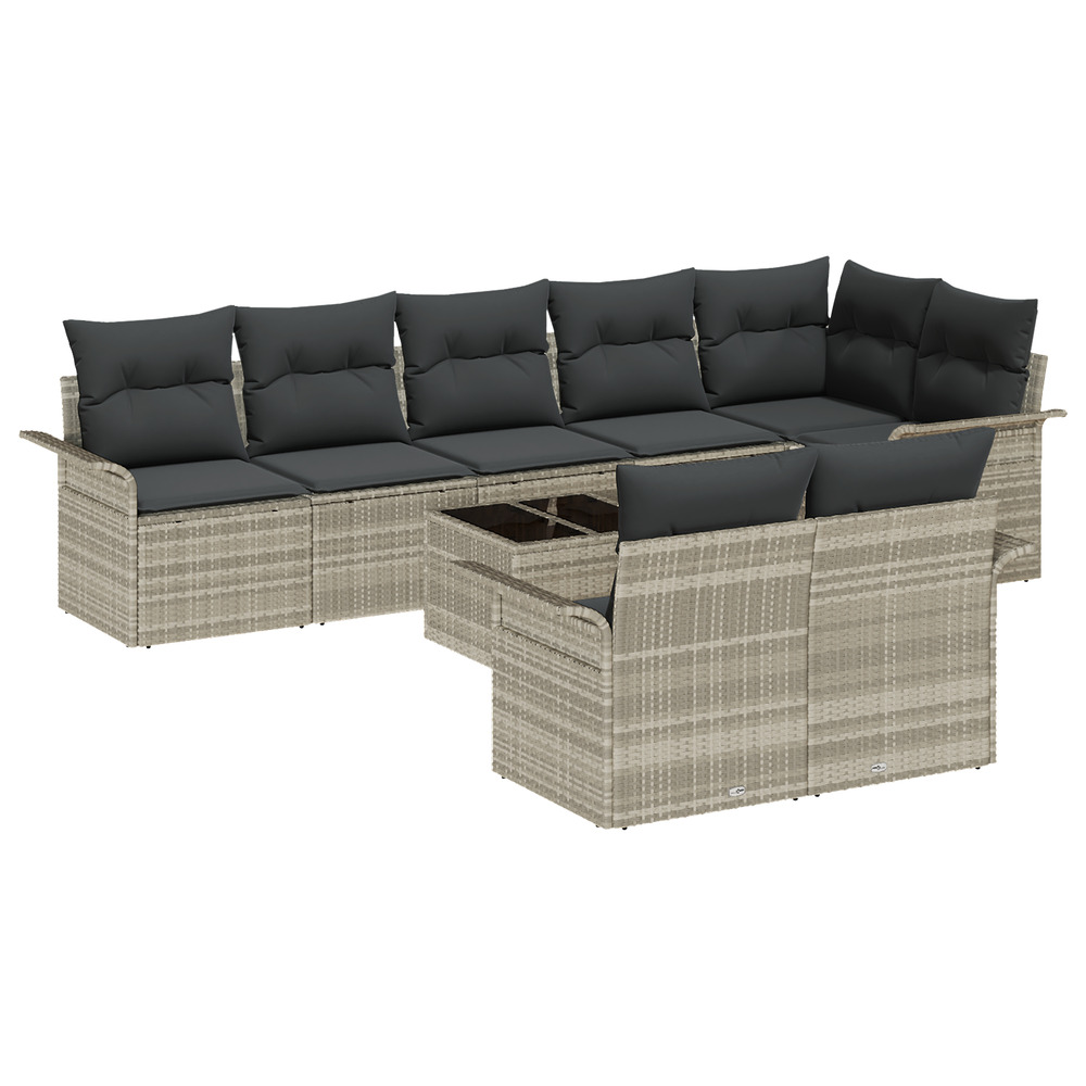 Set de canapé de jardin 9 pièces avec coussins gris rattan poly