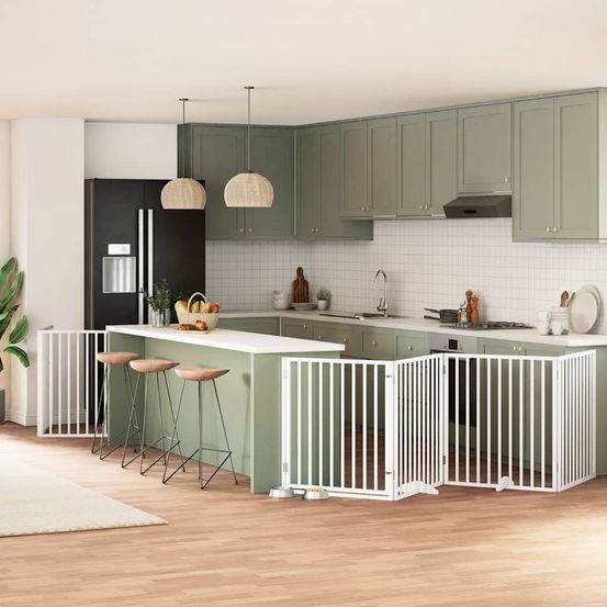 Barrière de sécurité chien en bois pliable 8 panneaux autoportante maison blanc