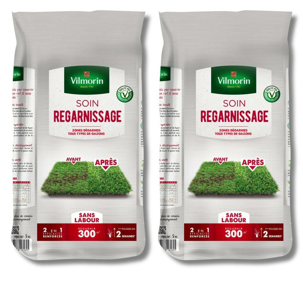 Lot gazon regarnissage vilmorin 2x5kg - pelouse 600m² dense & résistante