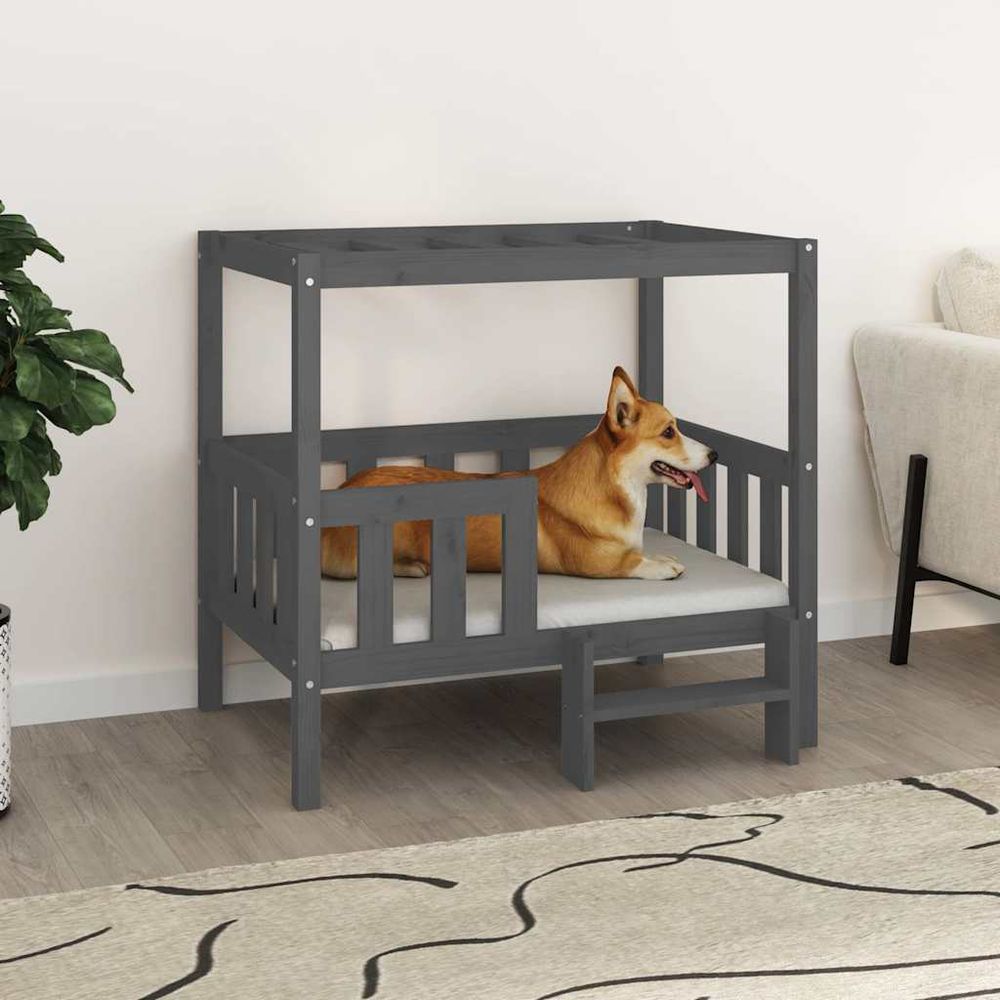 Niche pour chien design en bois de pin massif gris 95.5 cm