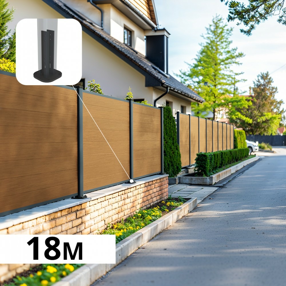 Kit clôture composite sur muret poteau sur platines - cruz cèdre h-1,2m