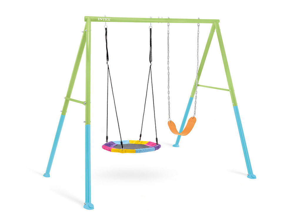 Portique pour enfants 2 agrès balançoire + nid d'oiseau