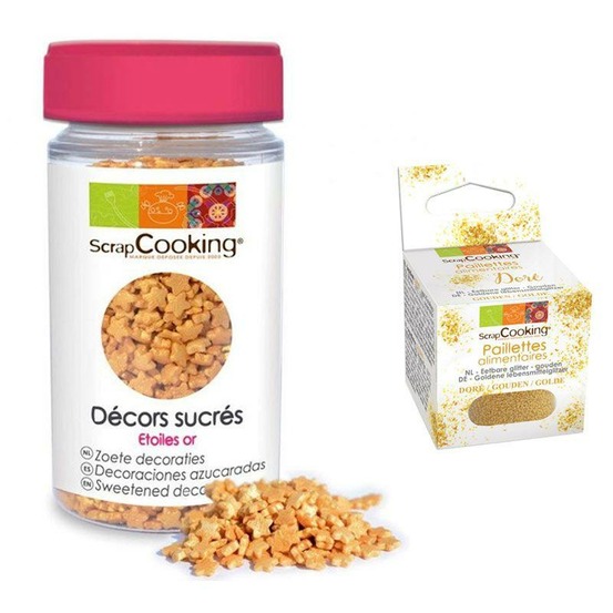 Décors sucrés étoiles dorées + paillettes dorées