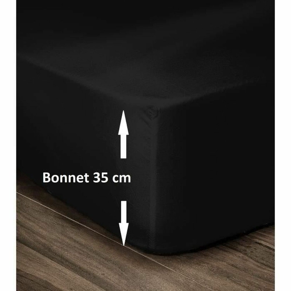 Drap housse 100% coton 140 x 190 cm - bonnet 35 cm - noir