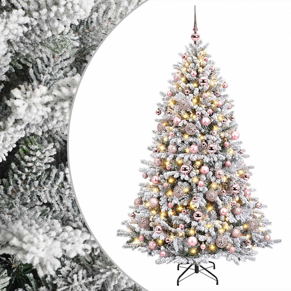 Arbre de noël artificiel avec boule 210 cm 300 led blanc chaud