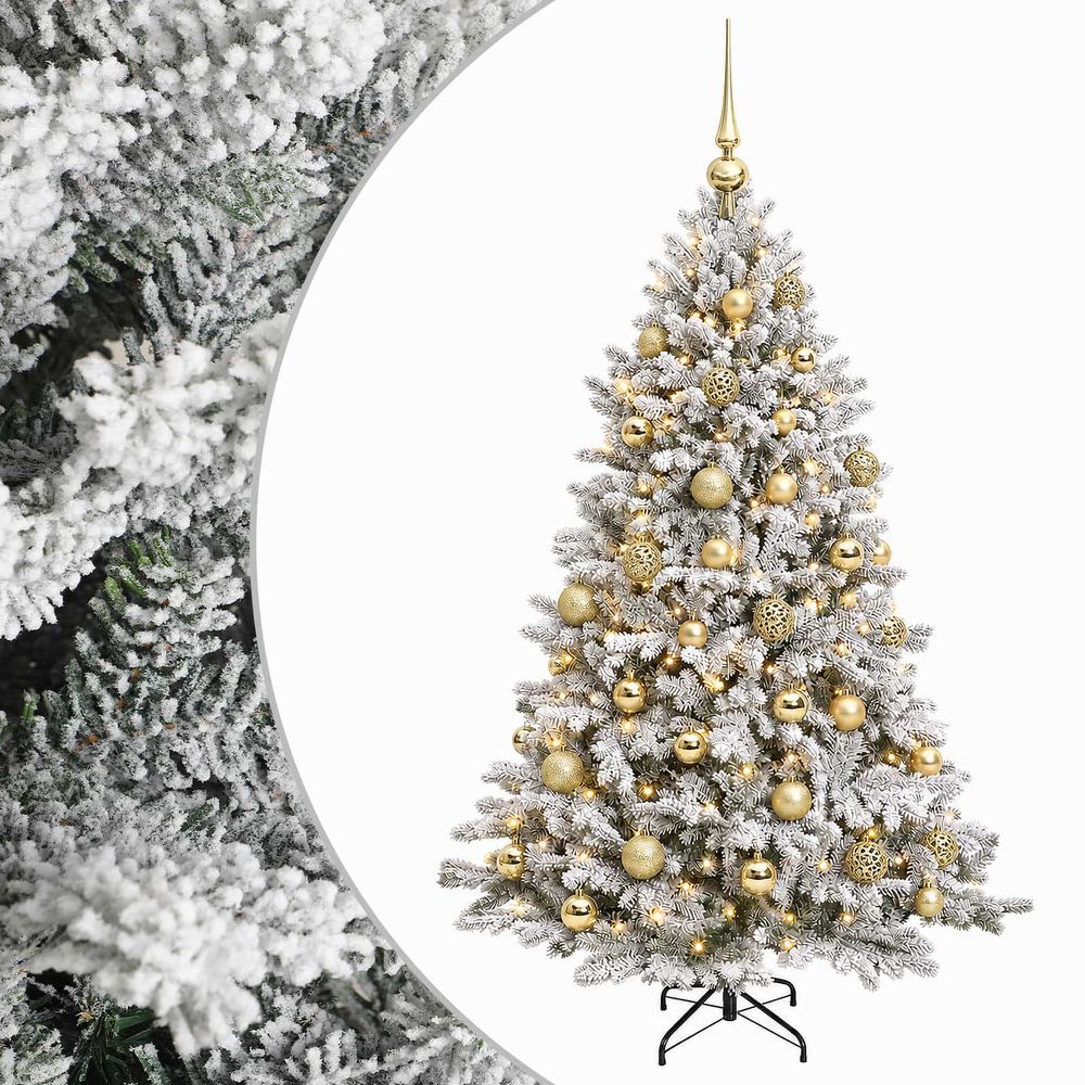 Sapin de noël artificiel avec boules 150 cm 150 led blanc chaud