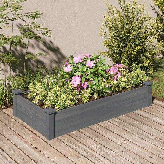 Carré potager en bois de sapin gris 120x60cm, bac de jardinage avec doublure de protection