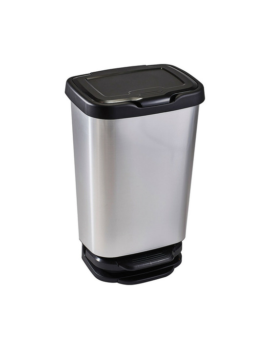 Poubelle à pédale 40 litres avec fermeture amortissante 39x29x63,5cm couleur argent/noir mondex
